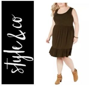 STYLE & CO Dark Olive Green Shift Ruffle Hem Dress Stretch NWT 1X